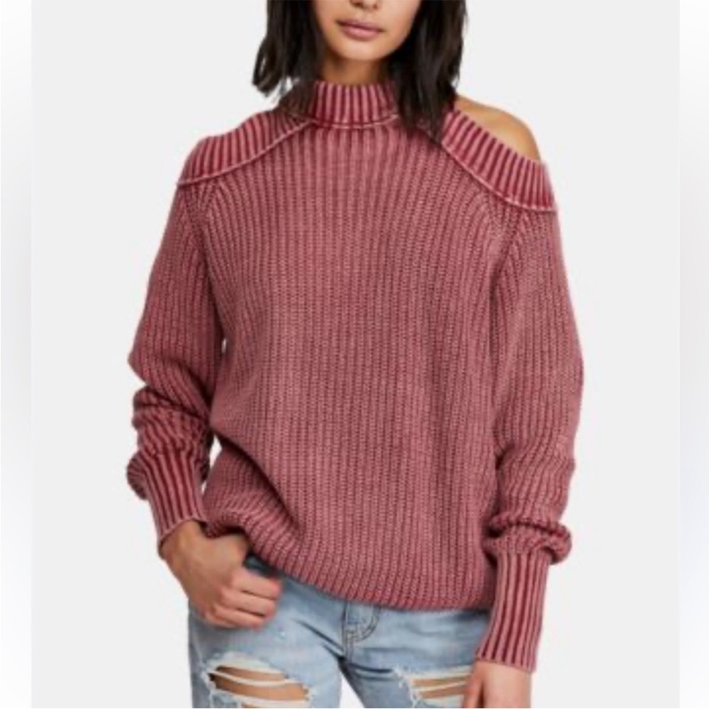 Free People Rose Pink Cold-Shoulder Ribbed Sweater